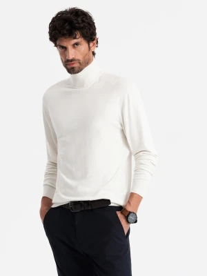 Jednokolorowy dzianinowy męski golf z wiskozą – biały V3 Ombre Clothing