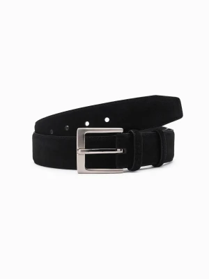 Jednokolorowy męski pasek z naturalnego zamszu – czarny V1 - Rozmiar: S/M Ombre Clothing