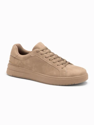 Zdjęcie produktu Jednolite casualowe męskie buty z eko nubuku – jasnobrązowe V1 Ombre Clothing brązowy