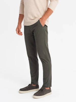 Jednolite męskie spodnie chino SLIM FIT – khaki V3 - Rozmiar: L Ombre Clothing