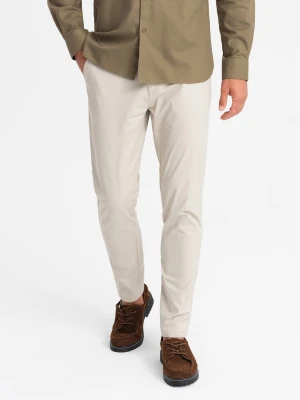 Jednolite spodnie chino męskie SLIM FIT – beżowe V2 - Rozmiar: XL Ombre Clothing