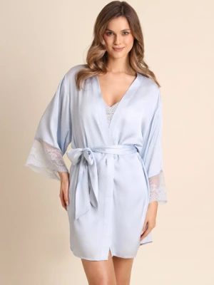 Jedwabisty peniuar z wiązaniem w kolorze baby blue - Olimpia POUPEE