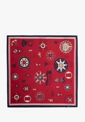 Jedwabna apaszka damska w motywie kartograficznym czerwono - granatowa Wittchen