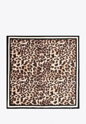 Jedwabna apaszka damska w panterkę beżowo - brązowa Wittchen