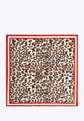 Jedwabna apaszka damska w panterkę brązowo - czerwona Wittchen