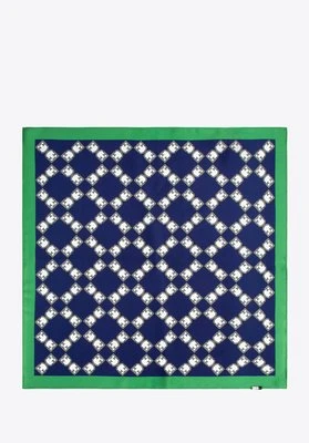 Jedwabna apaszka damska z geometrycznym monogramem granatowo - zielona Wittchen