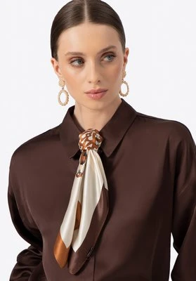 Jedwabna apaszka wzorzysta brązowo - kremowa Wittchen