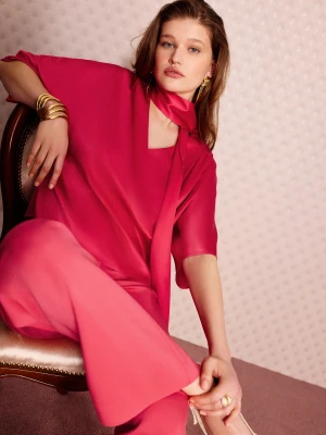 Jedwabna bluzka koralowa z szarfą TARANKO