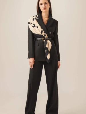 Jedwabna chusta czarno beżowa duża 110 x 110 LAIF