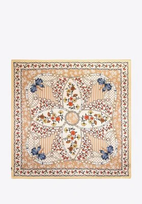 Jedwabna chusta damska w kwiatowy wzór beżowa Wittchen