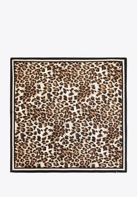 Jedwabna chusta damska w panterkę beżowo - brązowa Wittchen