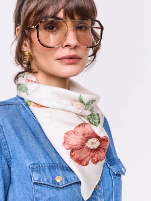 Jedwabna dwustronna apaszka w kwiaty TARANKO