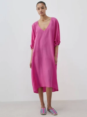 Jedwabna koszula nocna z bufiastymi rękawami fuksja - Kobieta - - MANGO
