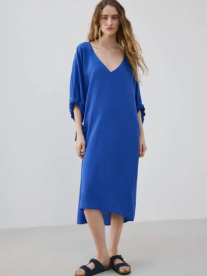 Jedwabna koszula nocna z bufiastymi rękawami niebieski - Kobieta - - MANGO