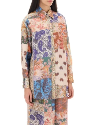 Jedwabna koszula z efektem patchworku i motywami paisley i kwiatowymi Zimmermann