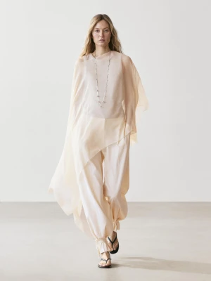 Jedwabna Peleryna O Asymetrycznym Kroju - Surowy - - Massimo Dutti - Kobieta