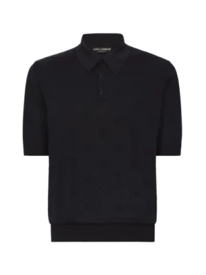 Jedwabny Polo Shirt z Haftem Logo w Tonacji Dolce & Gabbana