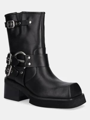 Jeffrey Campbell botki skórzane STUBBORN damskie kolor czarny na słupku C529D-E501