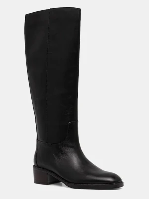 Jeffrey Campbell kozaki skórzane LADA kolor czarny na płaskim obcasie U321-N01-007
