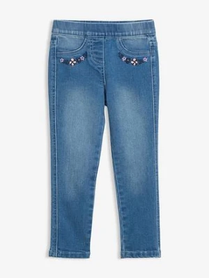 Jegginsy mid waist z dodatkiem elastanu i wygodną talią BonPrix niebieski