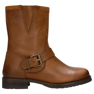 Jasnobrązowe botki zapinane na zamek z ozdobna klamerka 55281-53 Wojas