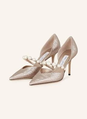 Jimmy Choo Czółenka Mary Jane Aurelie 85 Z Ozdobnymi Perełkami rosegold