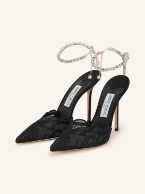Jimmy Choo Czółenka Typu Slingback Saeda 100 Z Kamieniami Ozdobnymi schwarz