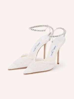 Jimmy Choo Czółenka Typu Slingback Saeda 100 Z Kamieniami Ozdobnymi weiss ECRU