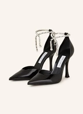 Jimmy Choo Czółenka Z Odkrytą Piętą Stevie 100 Z Ozdobnymi Kamykami schwarz