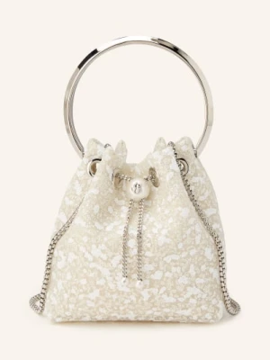 Jimmy Choo Torba Typu „Beuteltasche” Bon Bon Z Brokatową Przędzą I Ozdobnymi Koralikami weiss