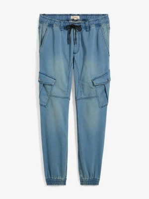Joggery jeansowe o kroju regular fit z elastyczną gumką w talii, straight BonPrix niebieski