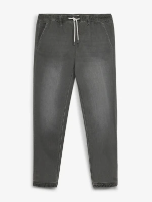 Joggery jeansowe z gumką w talii, regular fit, straight BonPrix szary