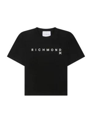 John Richmond, Koszulka z kontrastowym logo i krótkimi rękawami Black, female,