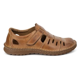 Joker Buty męskie skórzane ażurowe 501J jasno brązowe