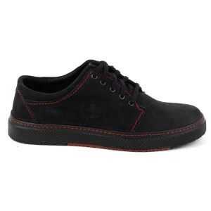 Joker Buty męskie skórzane casual 894J czarne z czerwonym