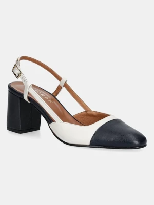 Jonak czółenka skórzane DHAPOP CUIR kolor biały na słupku z odkrytą piętą 6000952