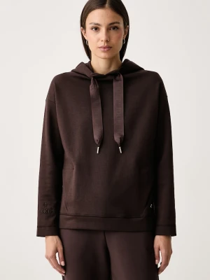 Joop! bluza z kapturem damska z bawełną brązowy