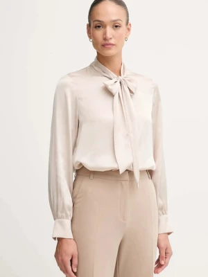 Joop! koszula damska kolor beżowy relaxed z wiązanym dekoltem 30048645