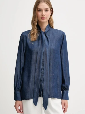 Joop! koszula jeansowa damska kolor granatowy relaxed z wiązanym dekoltem 30047820