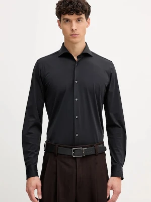 Joop! koszula męska kolor czarny slim z kołnierzykiem włoskim 30046080