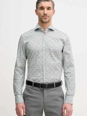 Joop! koszula męska kolor zielony slim z kołnierzykiem włoskim 30101723