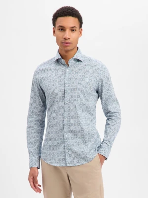 JOOP! Koszula męska - Pai Mężczyźni Slim Fit Bawełna biały|niebieski wzorzysty,