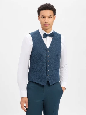 JOOP! Męska kamizelka modułowa z zawartością wełny - Weazer Mężczyźni Regular Fit niebieski|zielony wzorzysty,