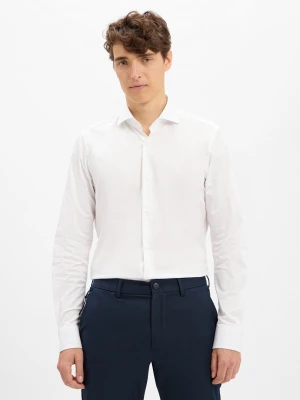 JOOP! Męska koszula biznesowa - Pares Mężczyźni Slim Fit Bawełna biały jednolity,