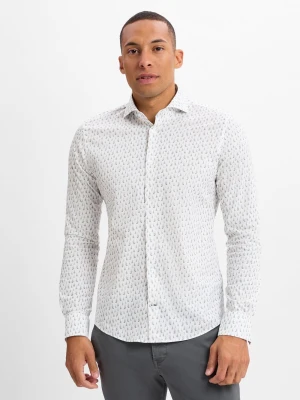 JOOP! Męska koszula casual - Pares Mężczyźni Slim Fit Bawełna biały|zielony wzorzysty,