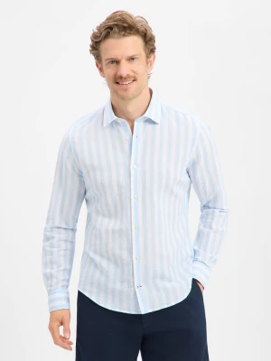 JOOP! Męska koszula casual z zawartością lnu - Pit1 Mężczyźni Slim Fit len niebieski,