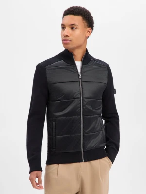 JOOP! Męski kardigan - Hannoro Mężczyźni Bawełna czarny wzorzysty,