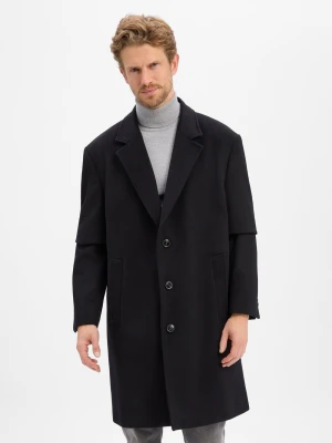 JOOP! Męski wełniany płaszcz - Donar Mężczyźni Wełna czarny jednolity,