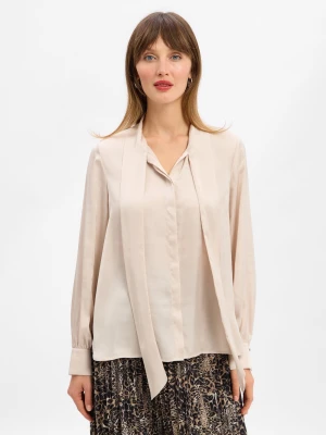 JOOP! Rozkloszowana bluzka damska - kokarda Kobiety Satyna beżowy jednolity,
