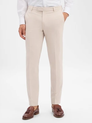 JOOP! Spodnie z zawartością wełny - Blayr Mężczyźni Slim Fit wiskoza beżowy wypukły wzór tkaniny,